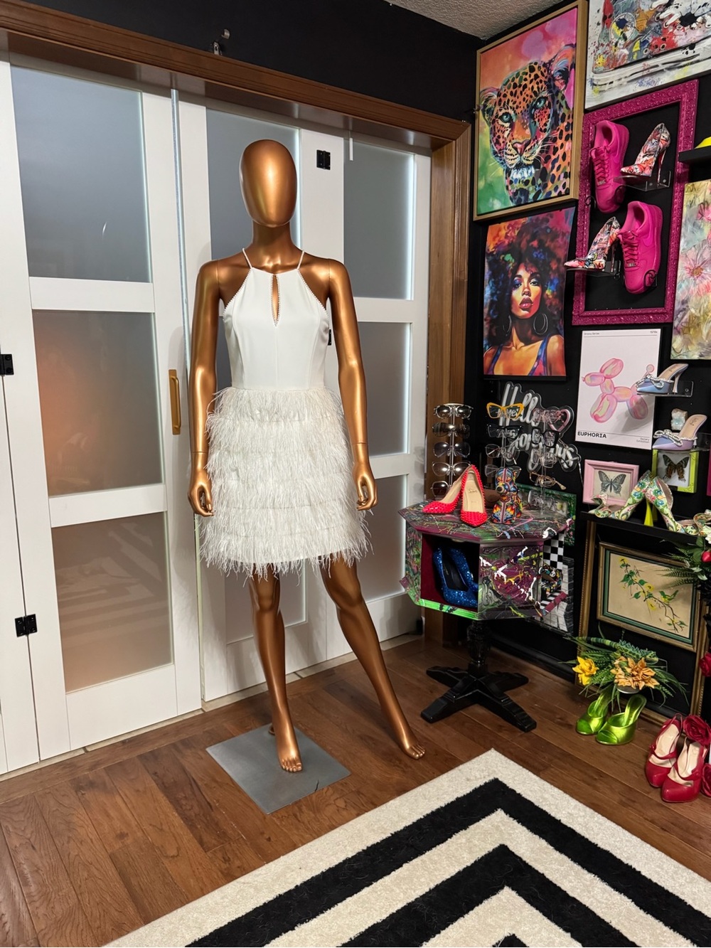 White feather Parker cocktail dress